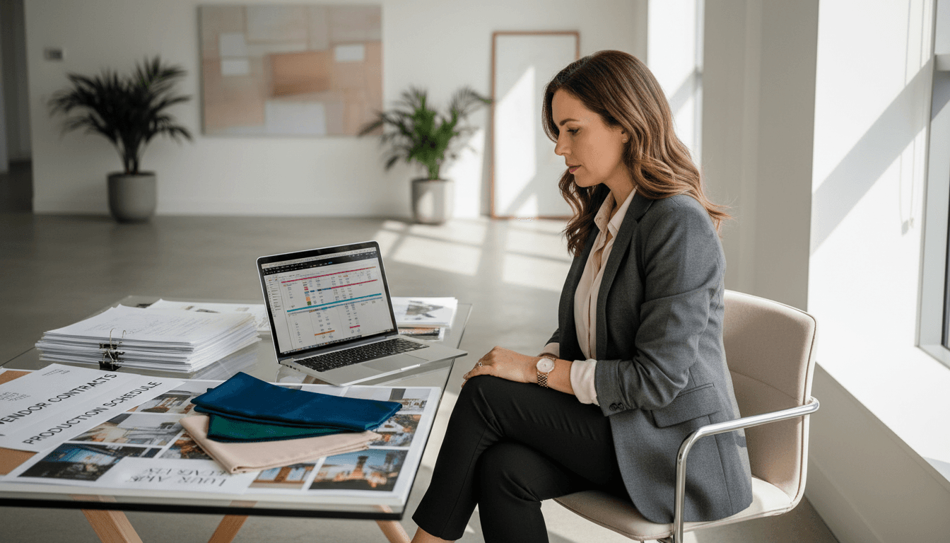 Event planner reviewing a planning checklist at a bright modern desk