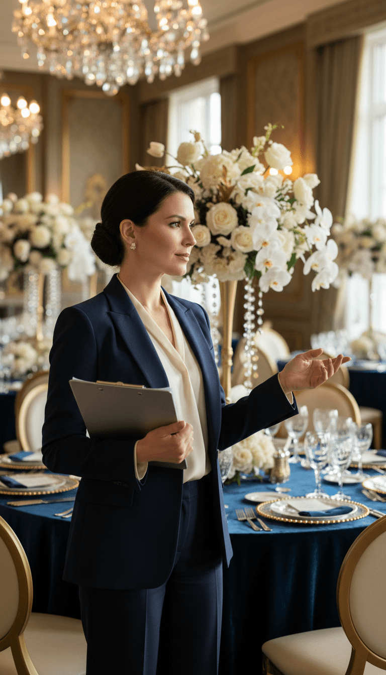 Wedding planner reviewing timeline